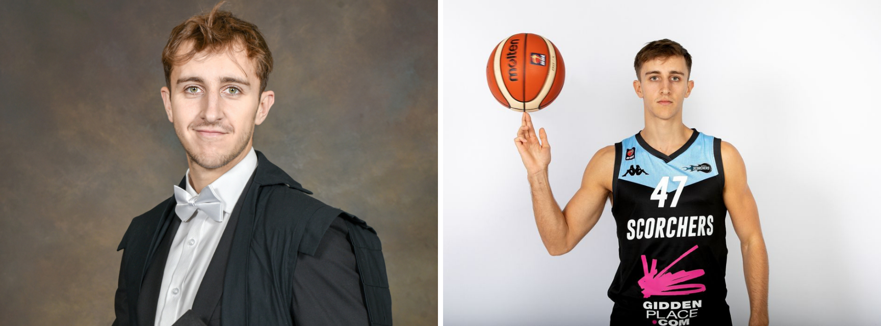 A profile picture of Alex, alongside a picture of him spinning a basketball on his finger