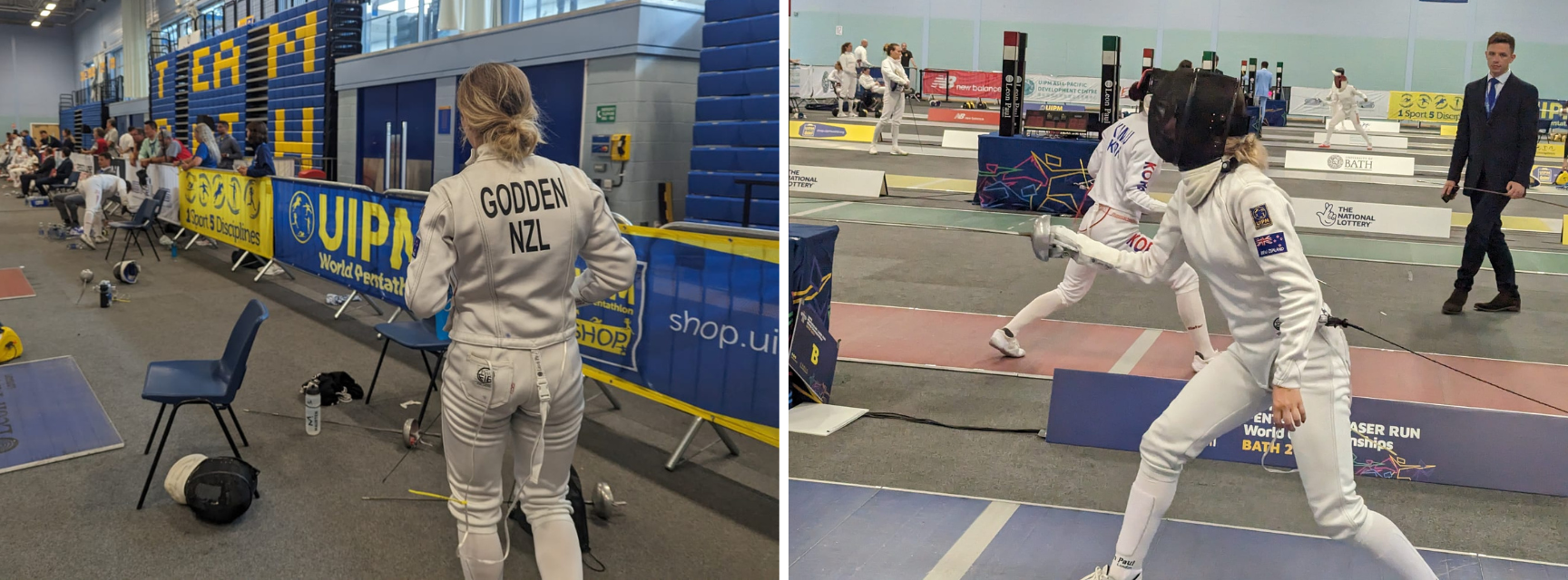 Two images of Emma Godden Fencing